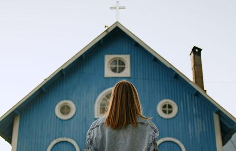 person outsidce church